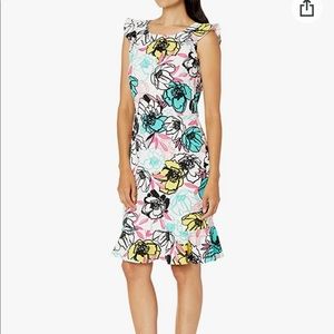 NINE WEST Women's Knit Caped Ruffle Hem Dress